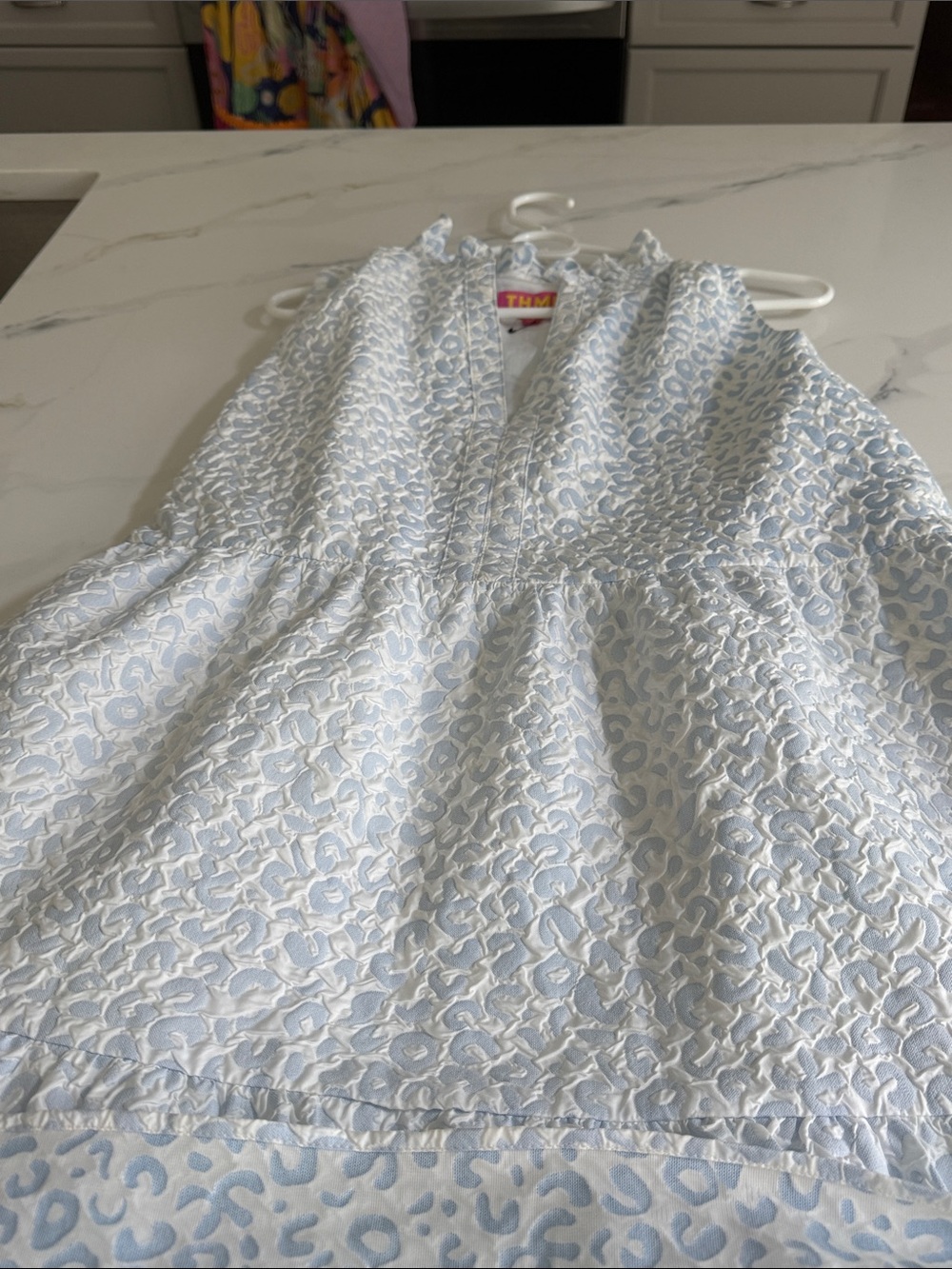 THML Pale Blue and White Textured Midi Dress